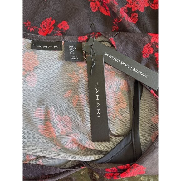 Tahari NWT Floral Mesh My Perfect Shape Bodysuit, Long Sleeves Women’s Size L - Picture 7 of 8